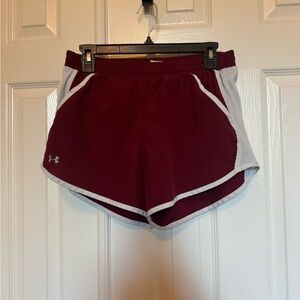 Under Armour Women's Burgundy and White Athletic Shorts